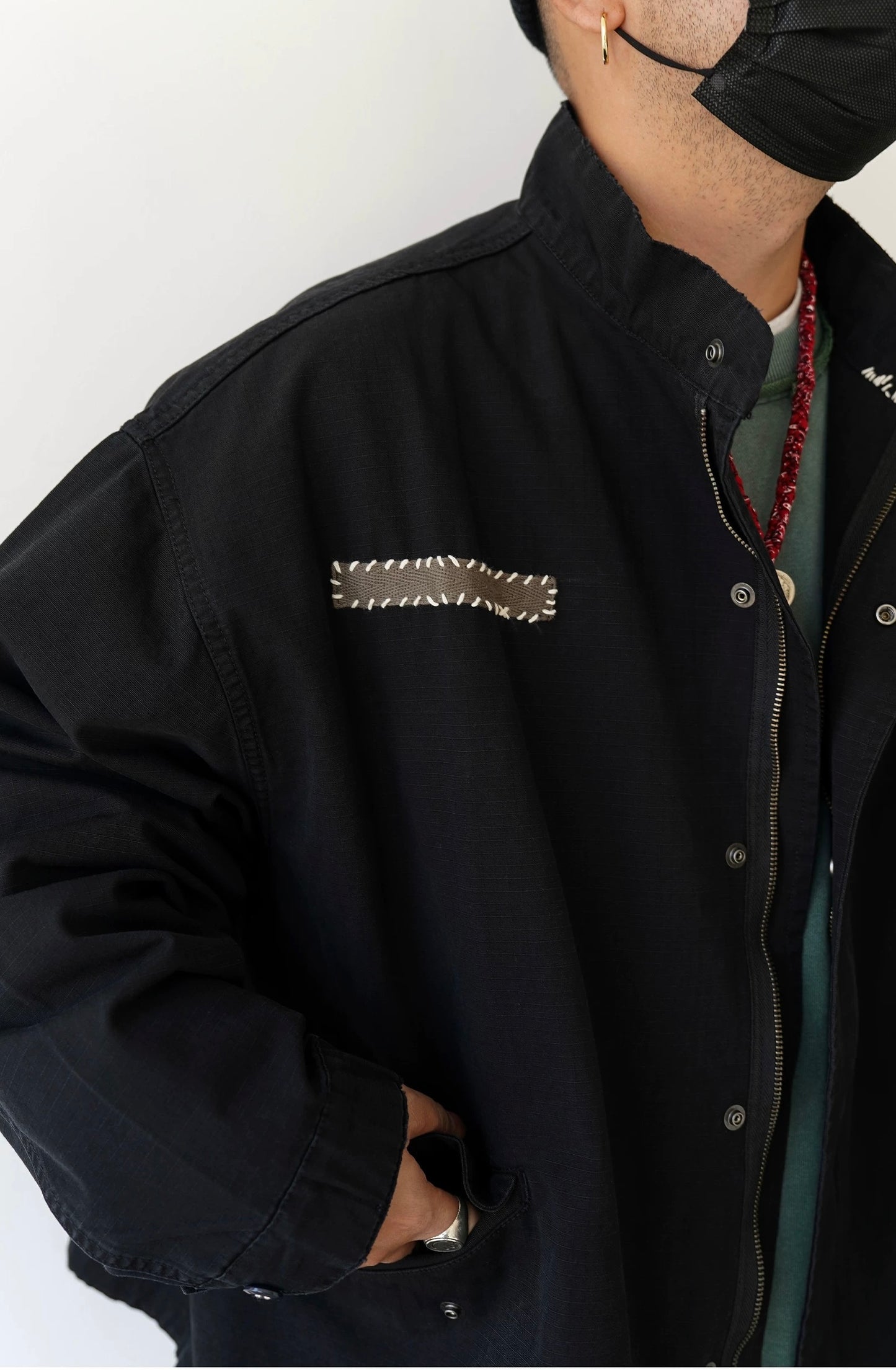 Black Sashiko Patchwork M51 Flight Jacket