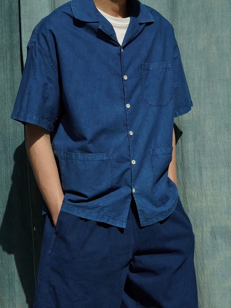 Indigo Dye Short Sleeves Aloha Shirt