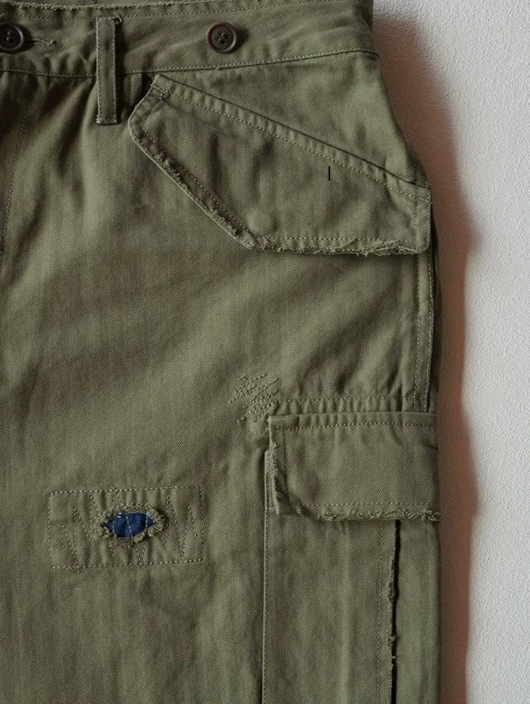 Military Green Distressed M51 Shorts