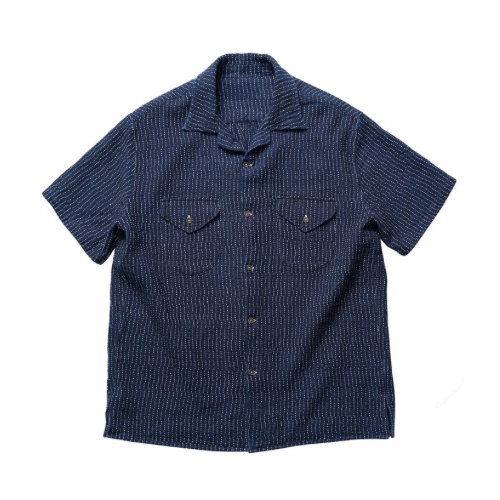 Indigo Dye Sashiko Americana Short-Sleeves Shirt