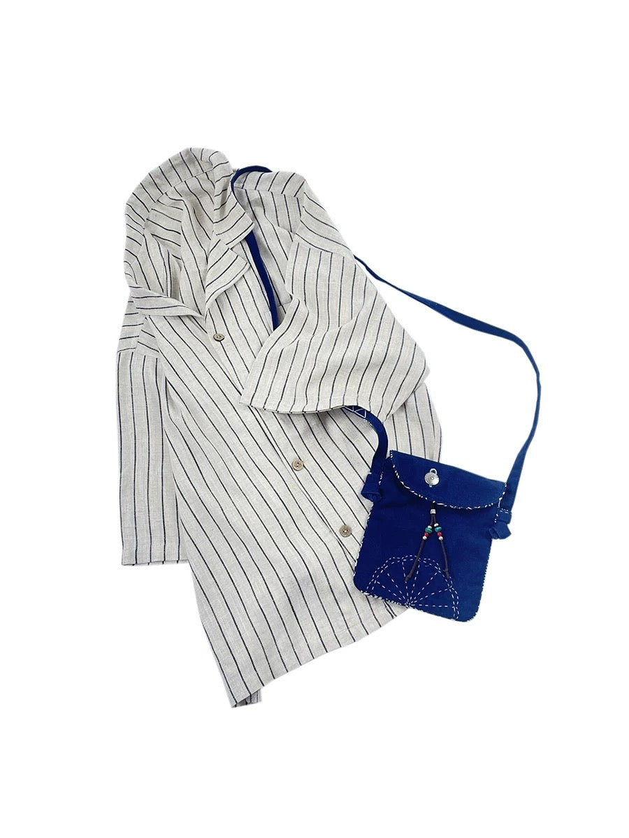 Indigo Dye Silver Buckle Crossbody Bag