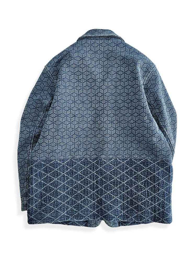 Indigo Dye Sashiko Two Tone Blazer Jacket