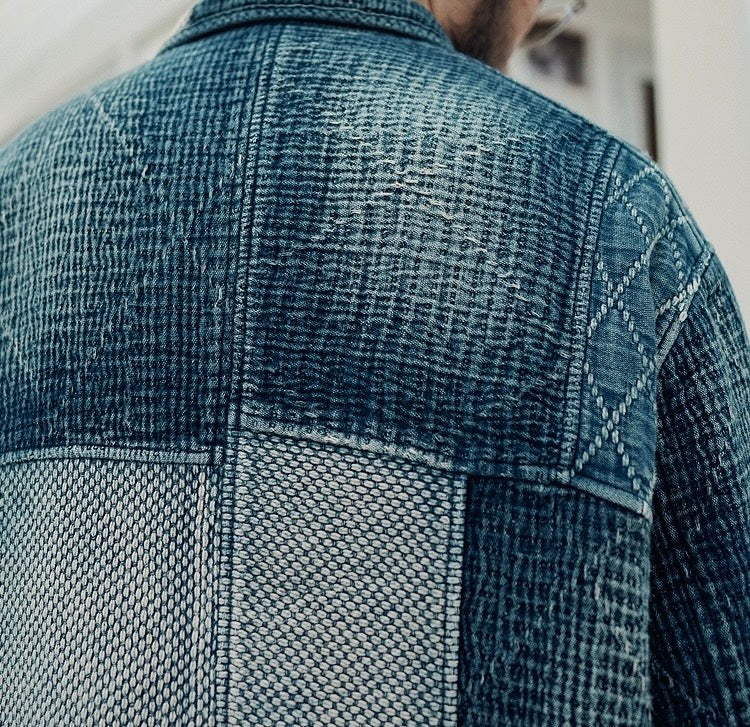 Indigo Dye Patchwork Sashiko Kendo Coat - Light Blue