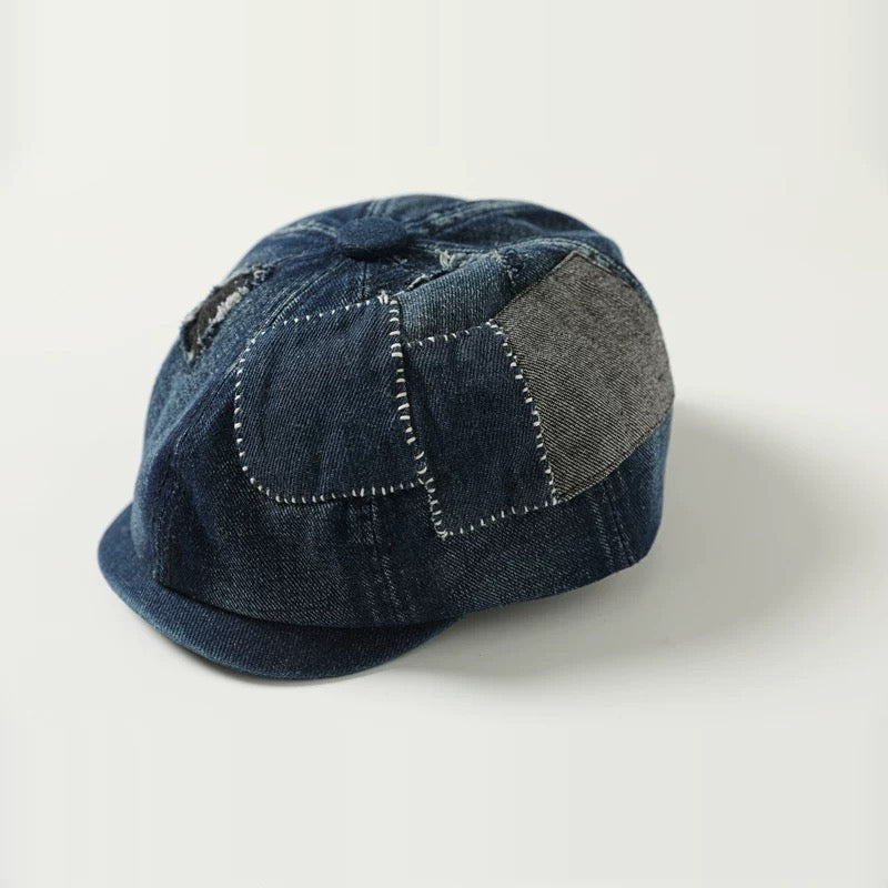 Denim Patchwork Newsboy Cap