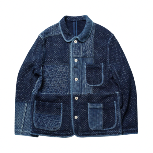 Indigo Dye Heavyweight Patchwork French Coat (5th Anniversary)