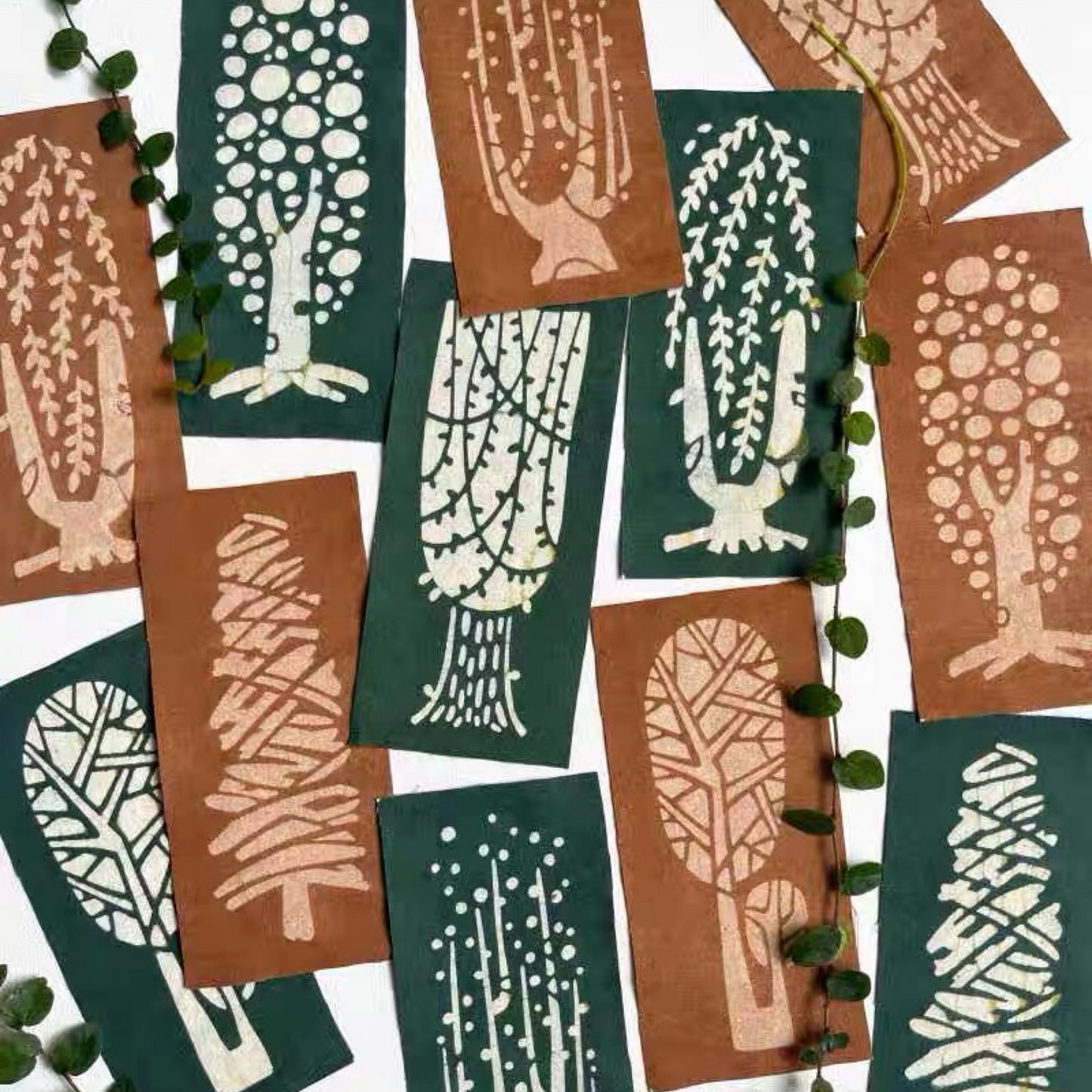 Organic Dye Trees Fabric Scraps Bundles