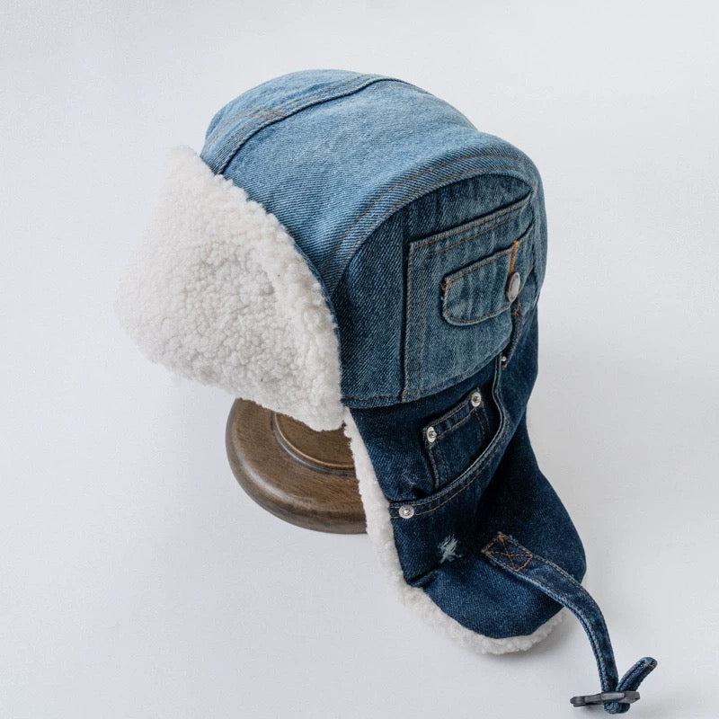 Denim Patchwork Trapper Cap