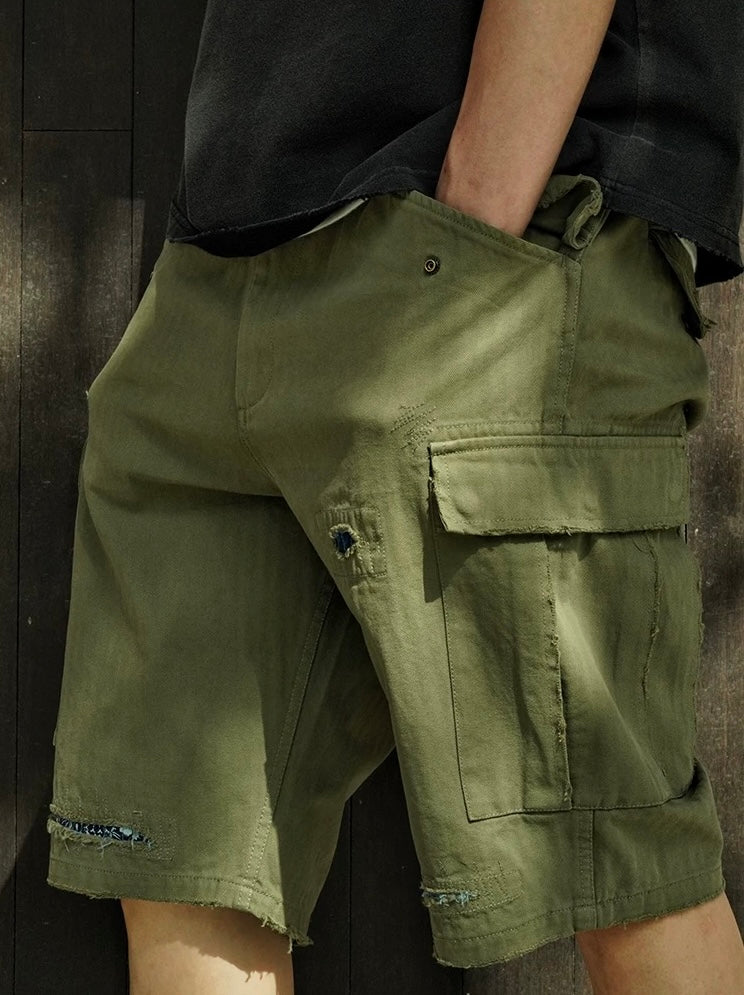 Military Green Distressed M51 Shorts