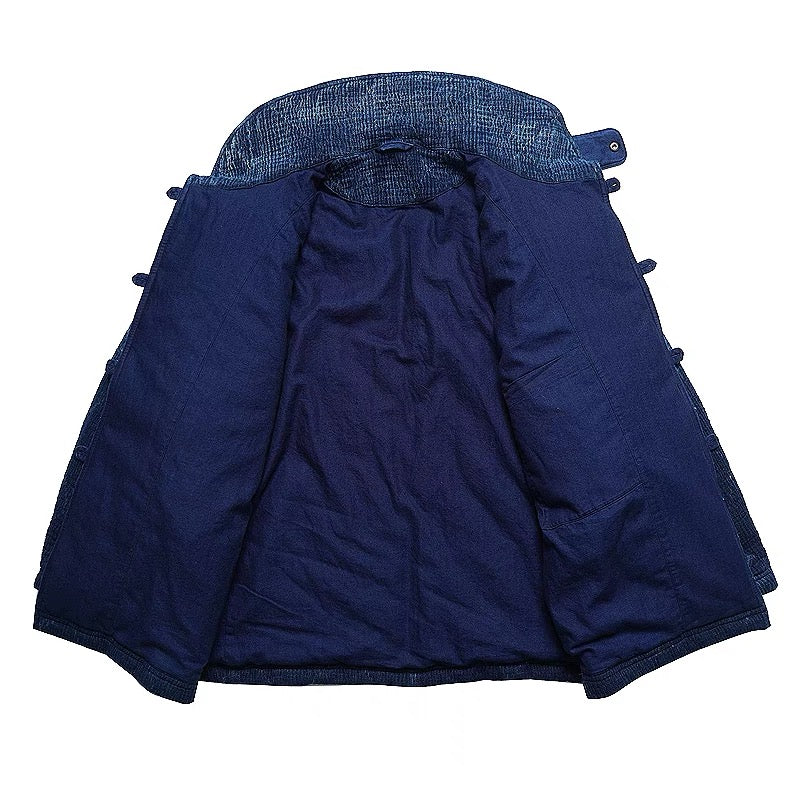 Dark Indigo Dye Sashiko Double-Breasted Coat