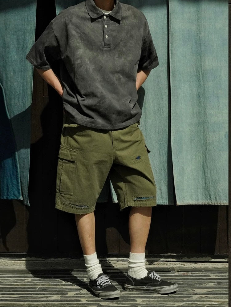 Military Green Distressed M51 Shorts