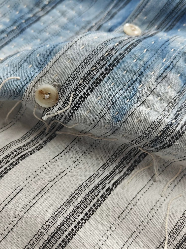 Indigo Tie Dye Striped 2-Tone Aloha Shirt