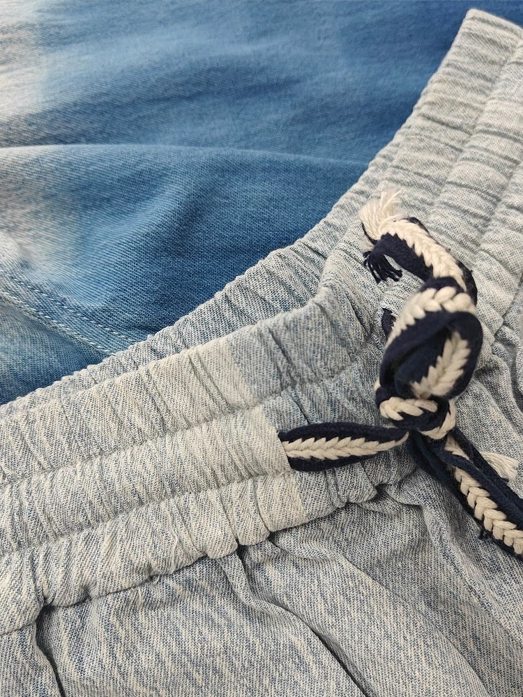 Indigo Dye Faded Elastic Waist Beach Shorts