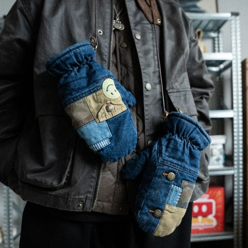 Denim Patchwork Sashiko Gloves