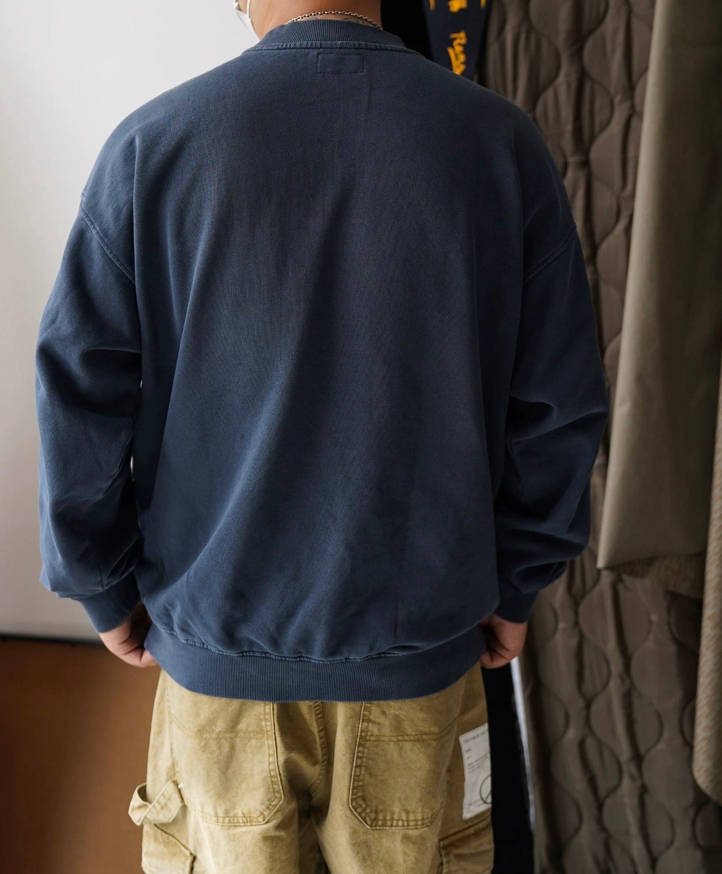 Indigo Dye Sashiko Patchwork Sweatshirt