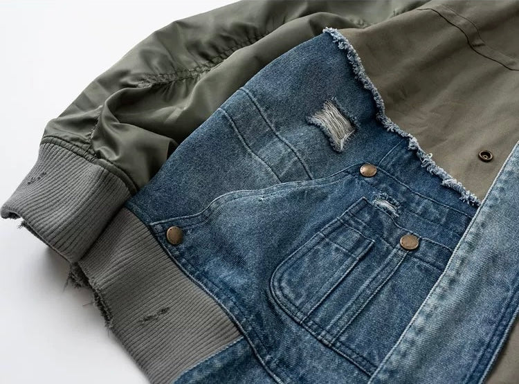 Denim Patchwork Distressed Haori Jacket