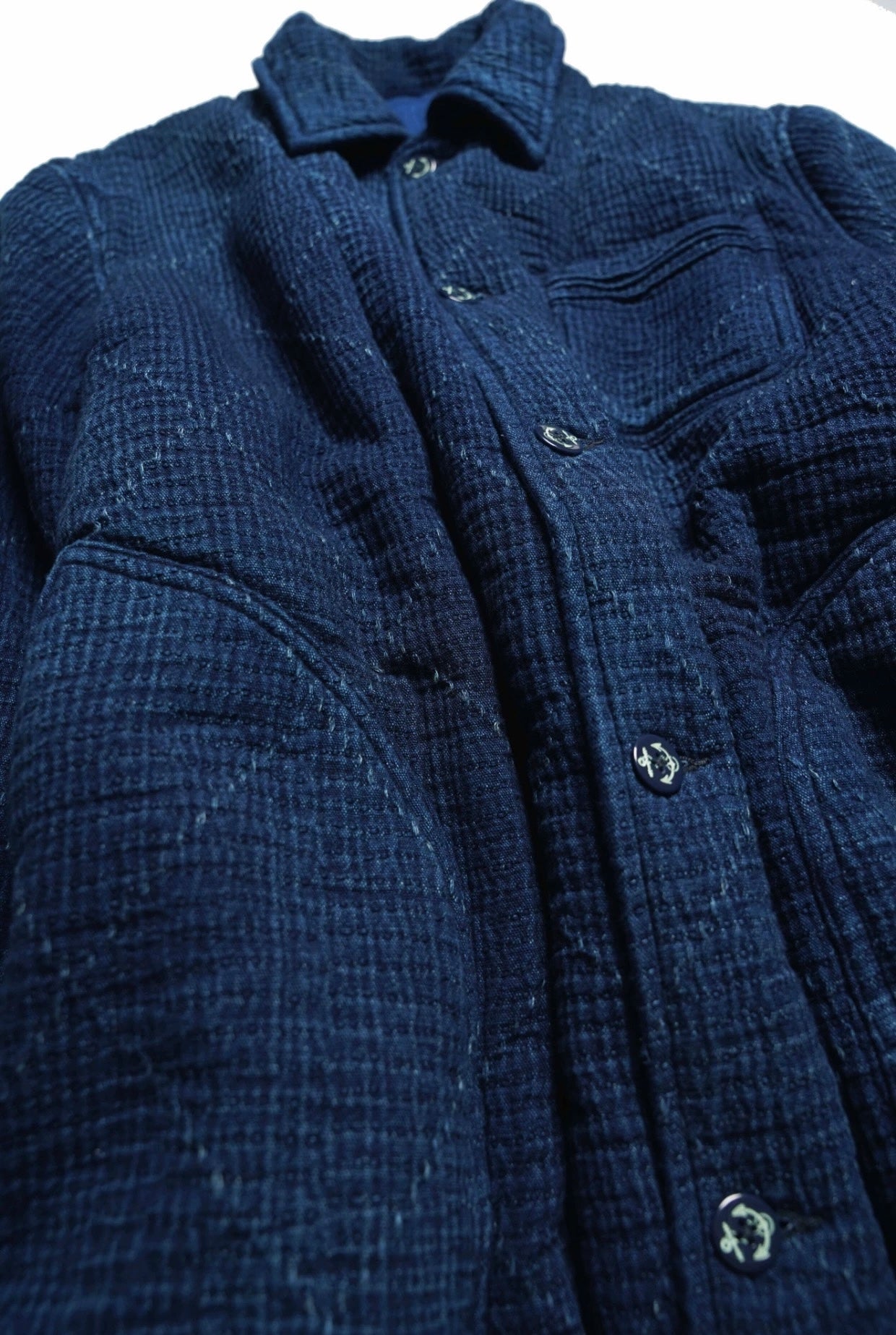 Dark Indigo Dye Sashiko Double-Breasted Coat