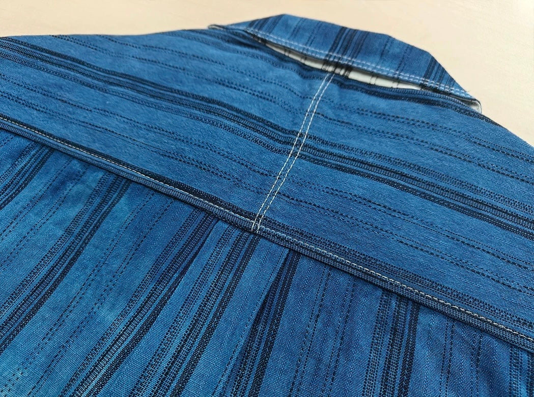 Indigo Tie Dye Striped 2-Tone Aloha Shirt