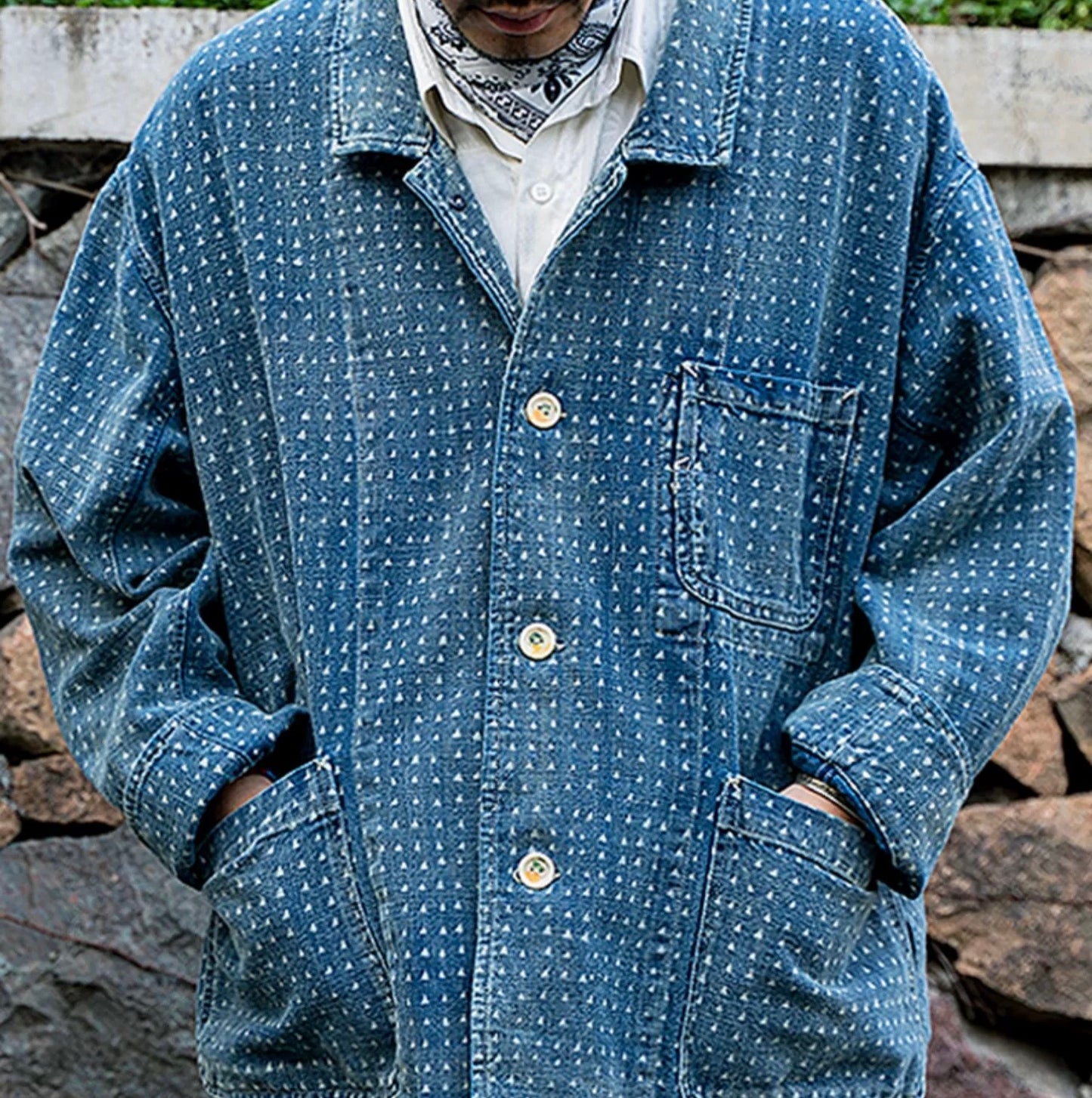 Indigo Discharge Dye Triangle Jacket