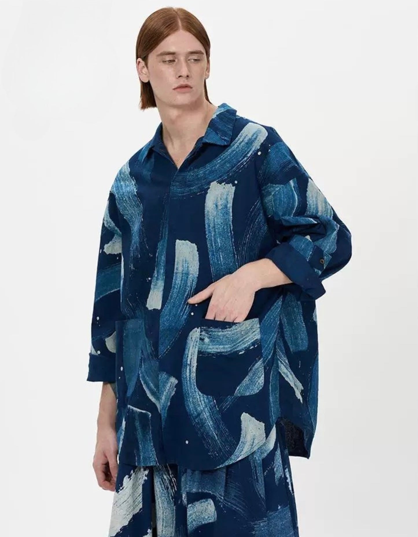 Indigo Dye Abstract Printed Jacket
