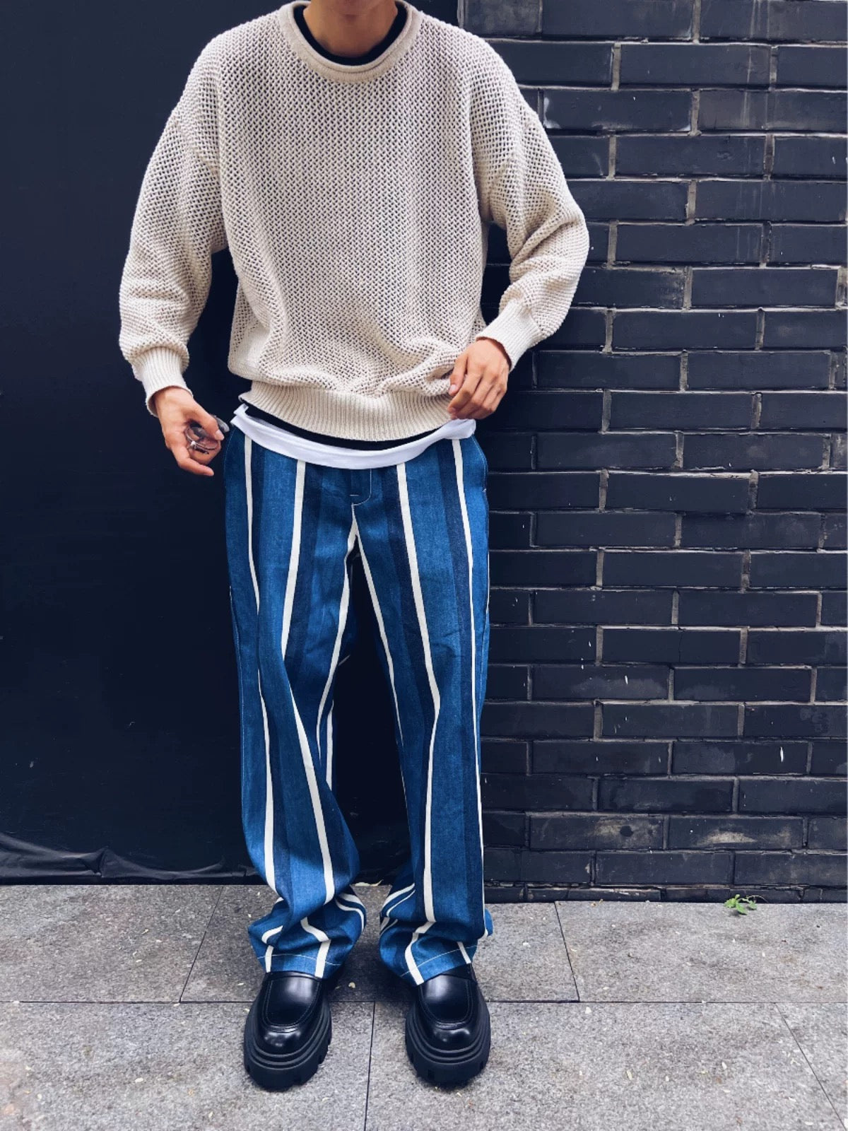 Denim Patchwork Striped Pants