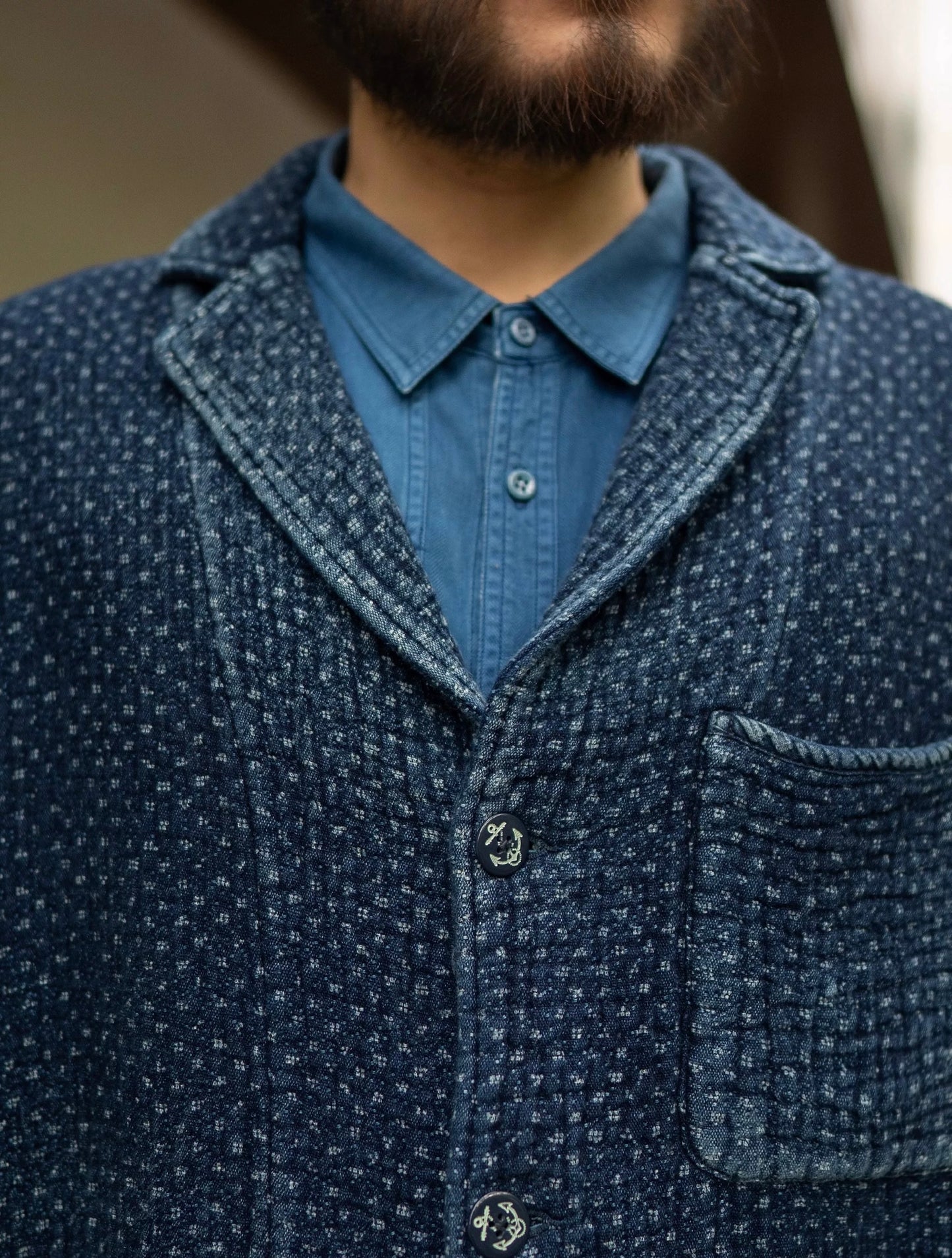 Indigo Dye Sashiko Retro Americano Jacket