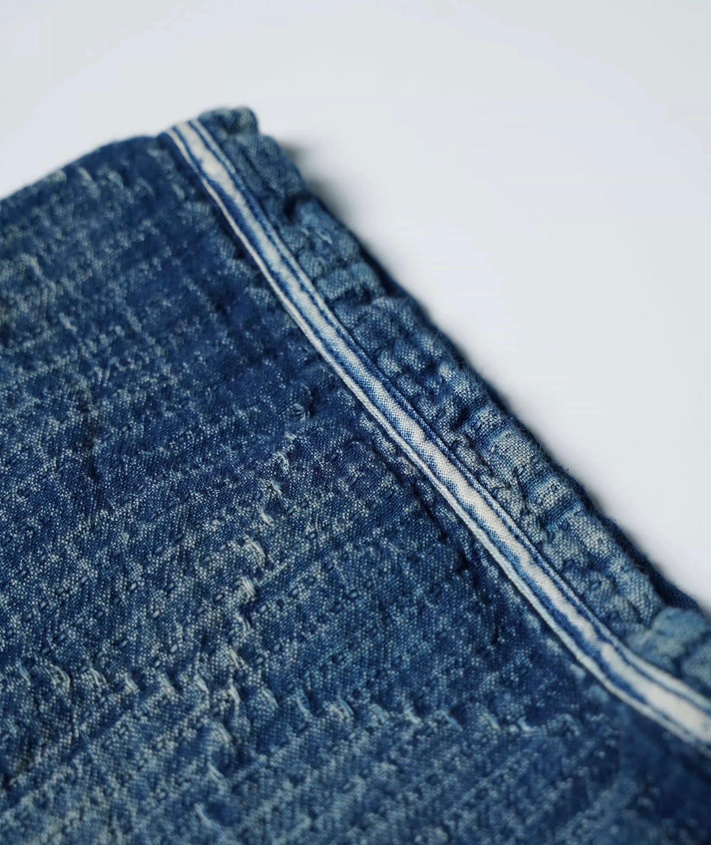 Indigo Dye Sashiko Henley Short-Sleeves Shirt
