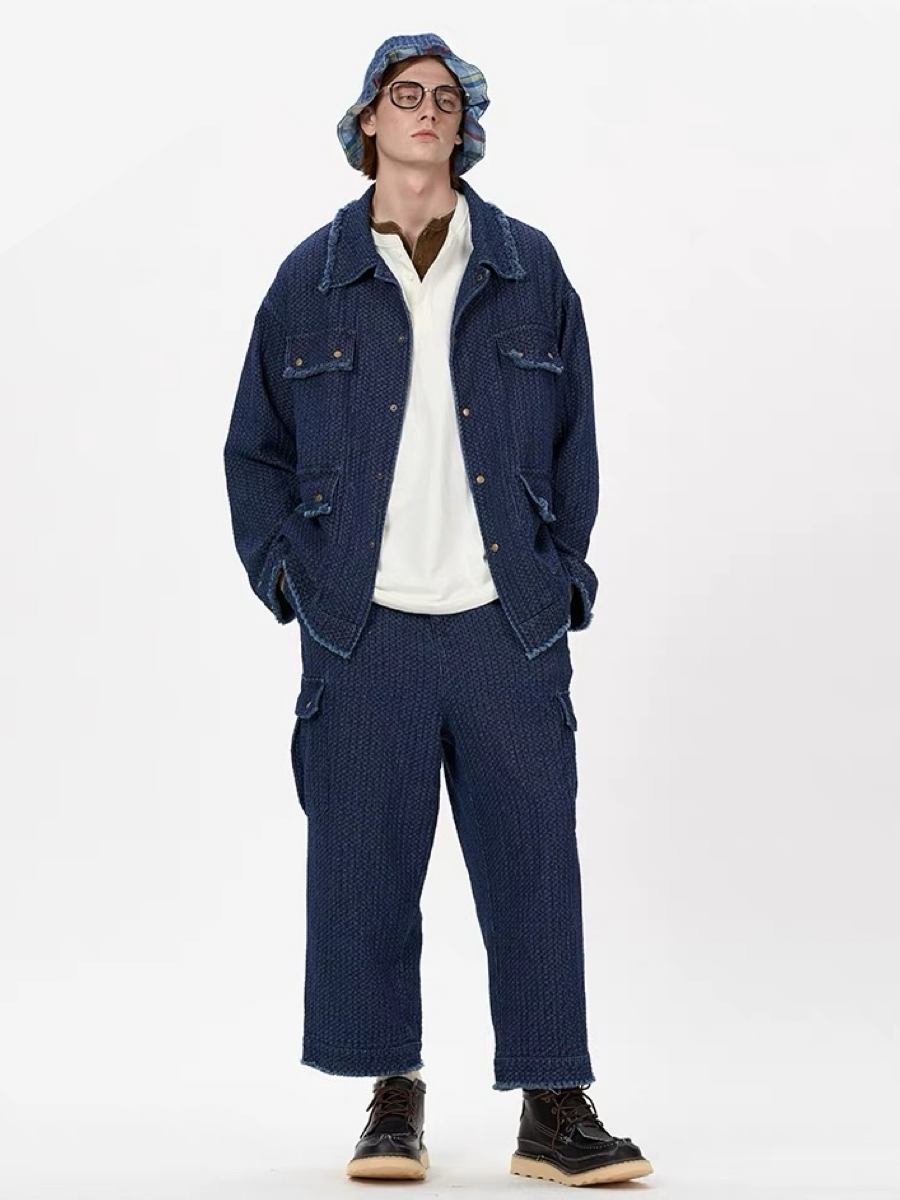 Indigo Dye Sashiko Worker Jacket