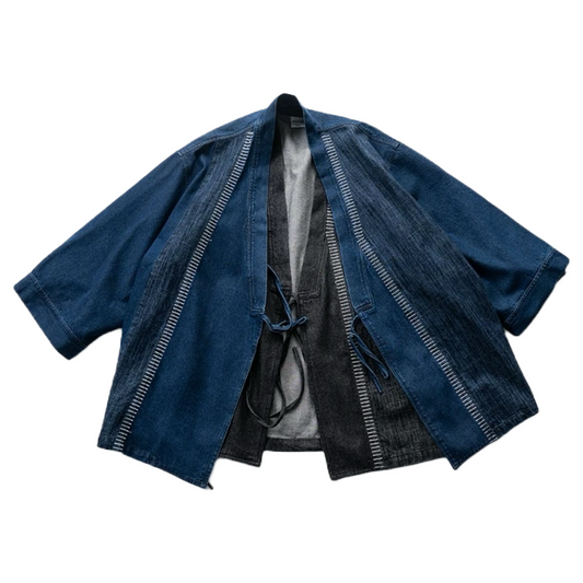 Denim Sashiko Patchwork Haori Jacket