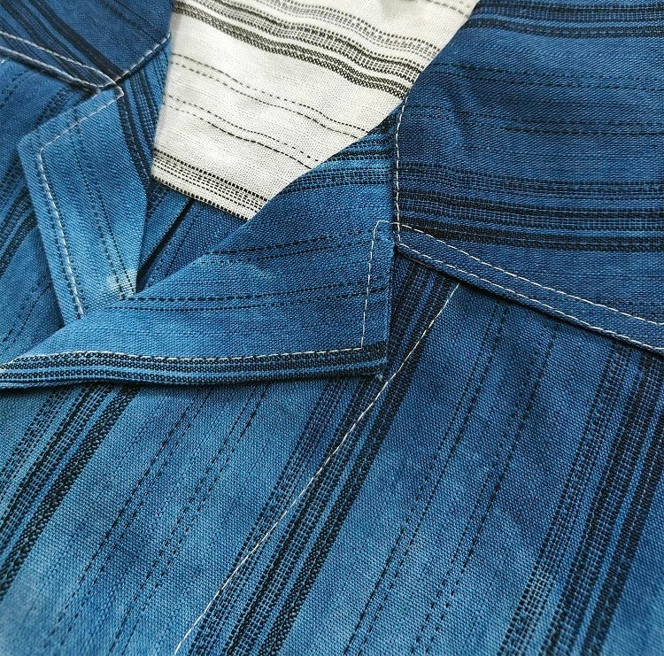 Indigo Tie Dye Striped 2-Tone Aloha Shirt