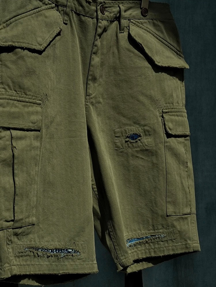 Military Green Distressed M51 Shorts