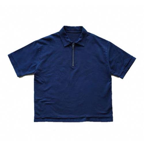 Indigo Dye Half Zip Polo Shirt