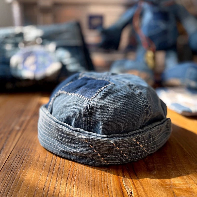 Denim Patchwork Sashiko Melon Hat