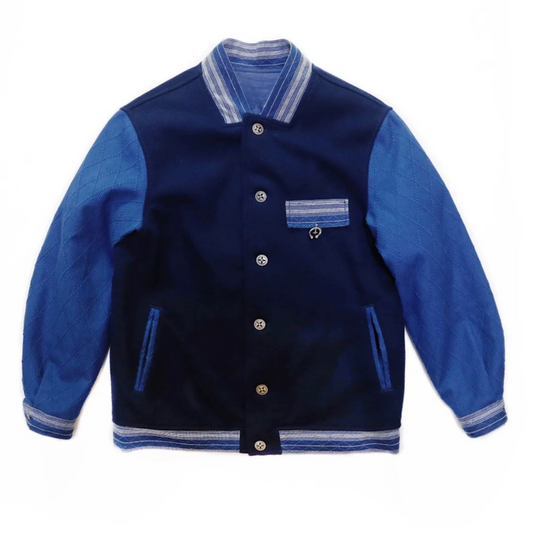 Indigo Dye Kendo Patchwork Baseball Jacket