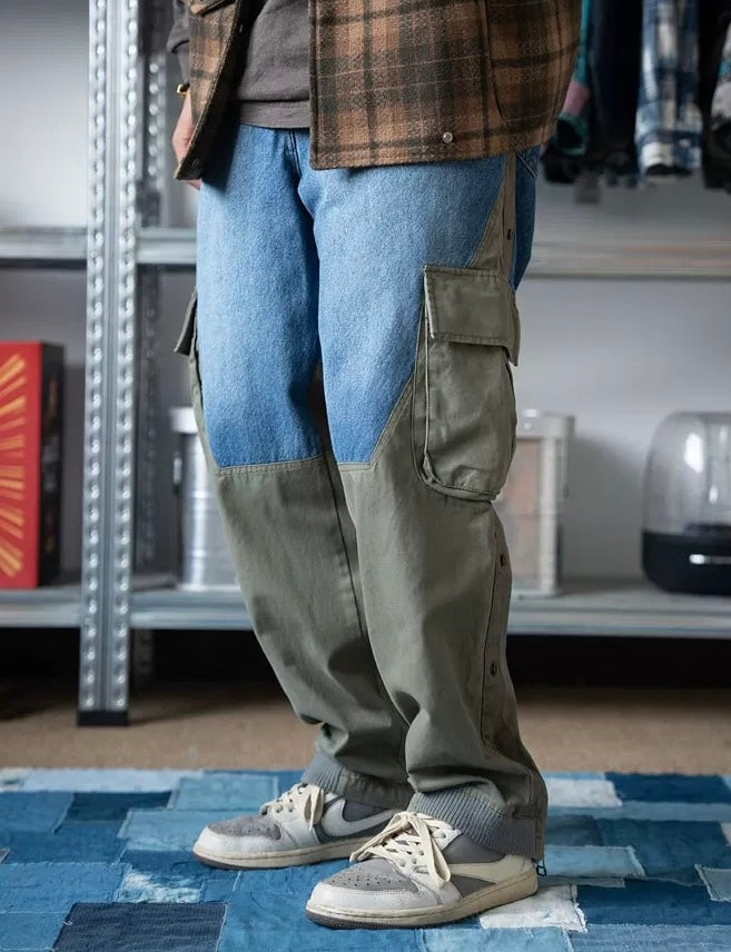 Military Green Patchwork Worker Pants