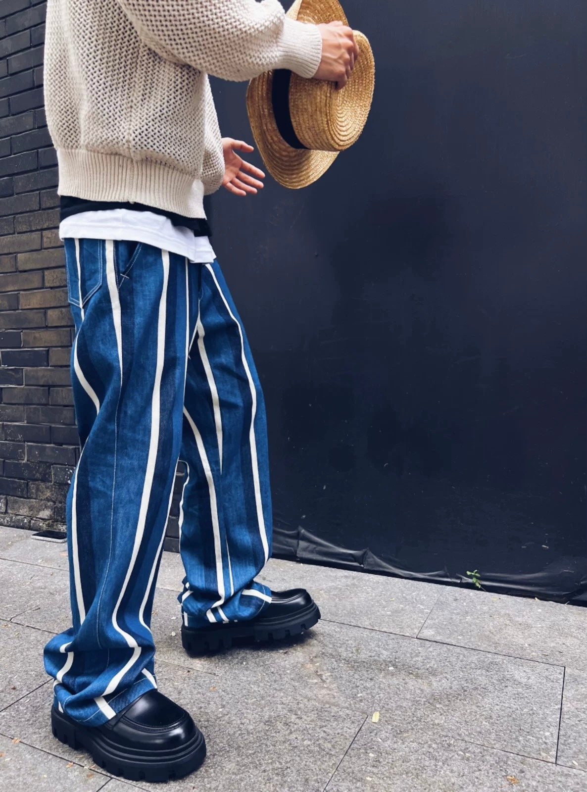 Denim Patchwork Striped Pants