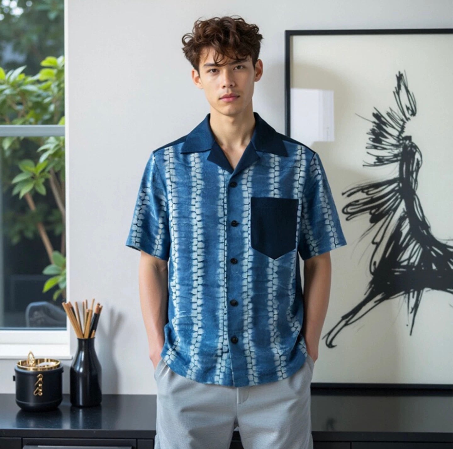 Indigo Tie Dye Aloha Shirt