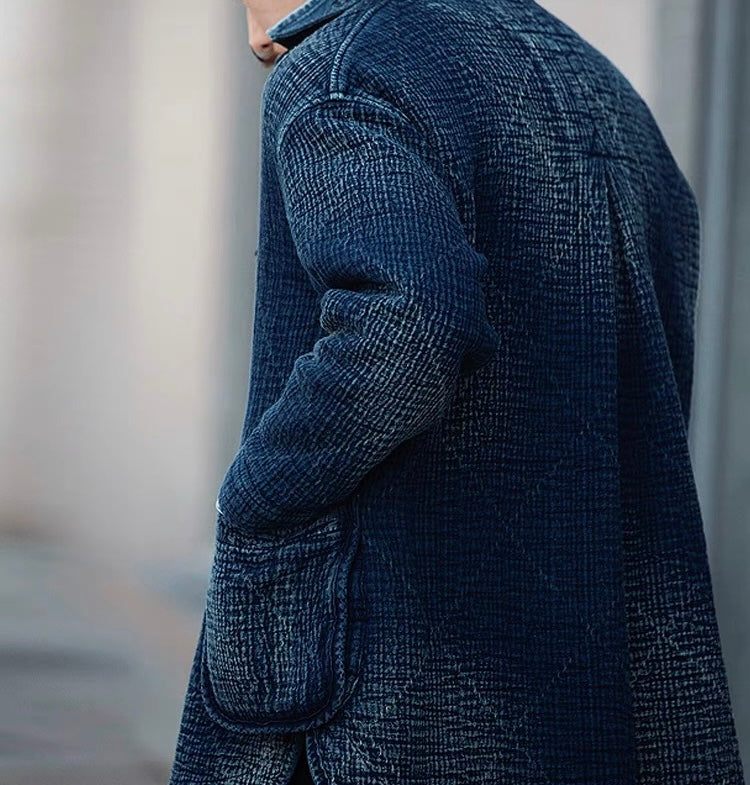 Dark Indigo Dye Sashiko Mid Long Coat