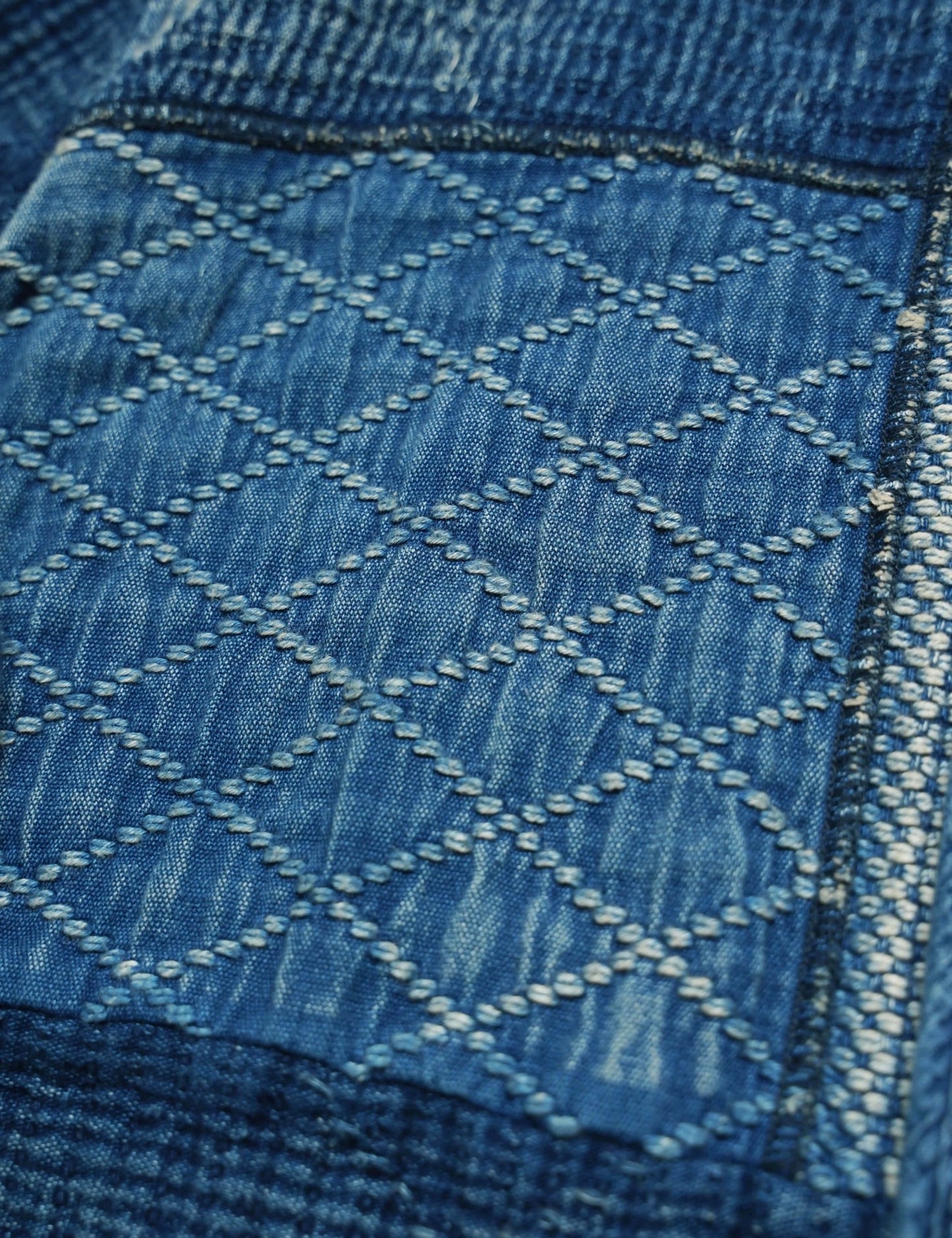 Indigo Dye Patchwork Sashiko Kendo Coat - Light Blue
