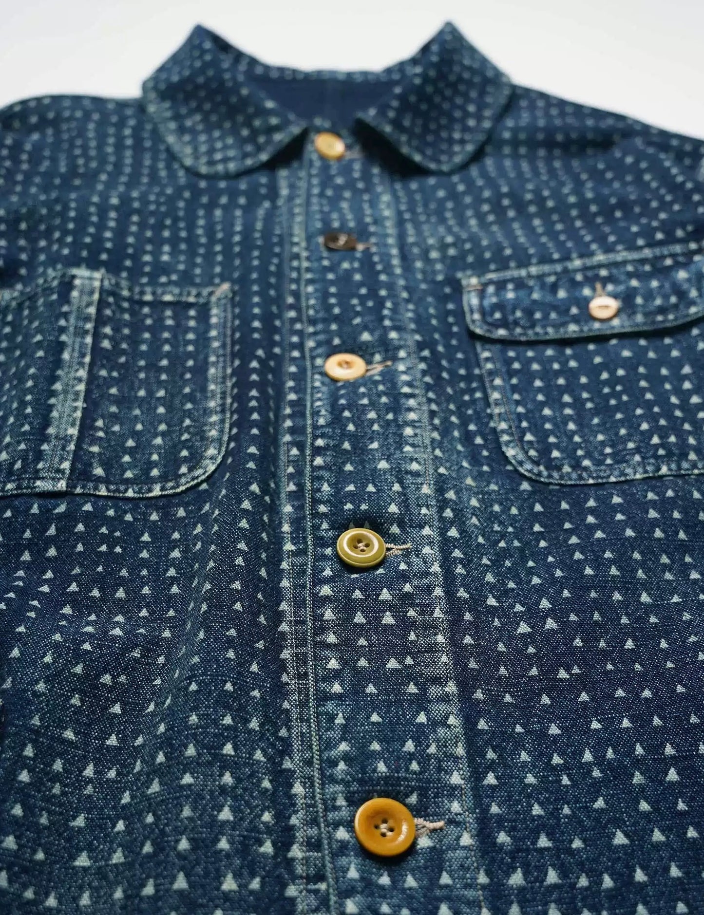 Indigo Discharge Dye 4 Pockets French Worker Jacket