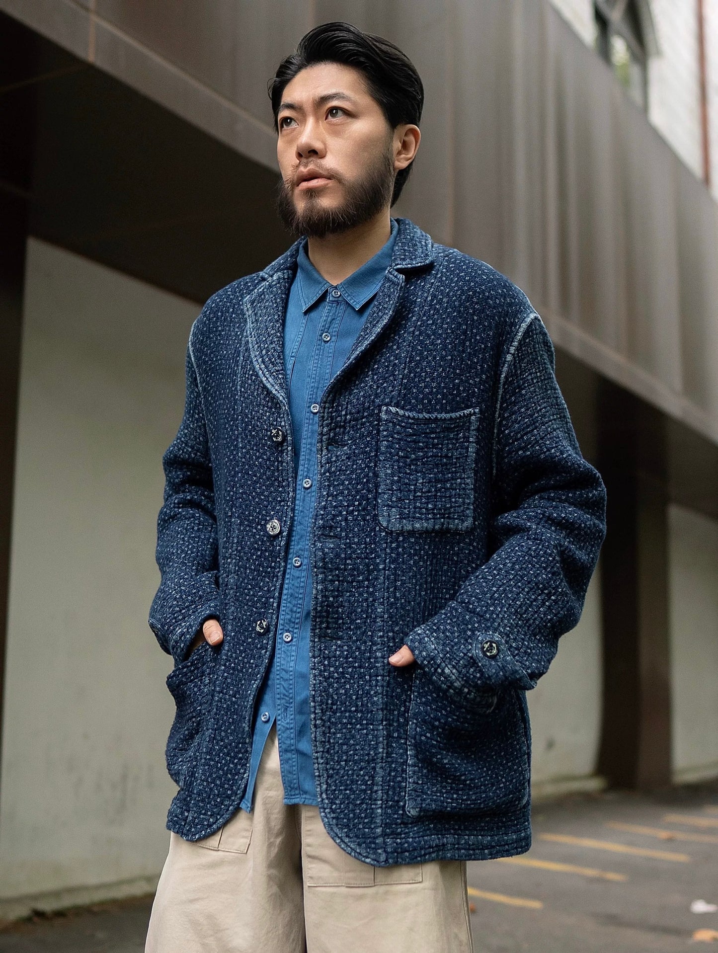Indigo Dye Sashiko Retro Americano Jacket