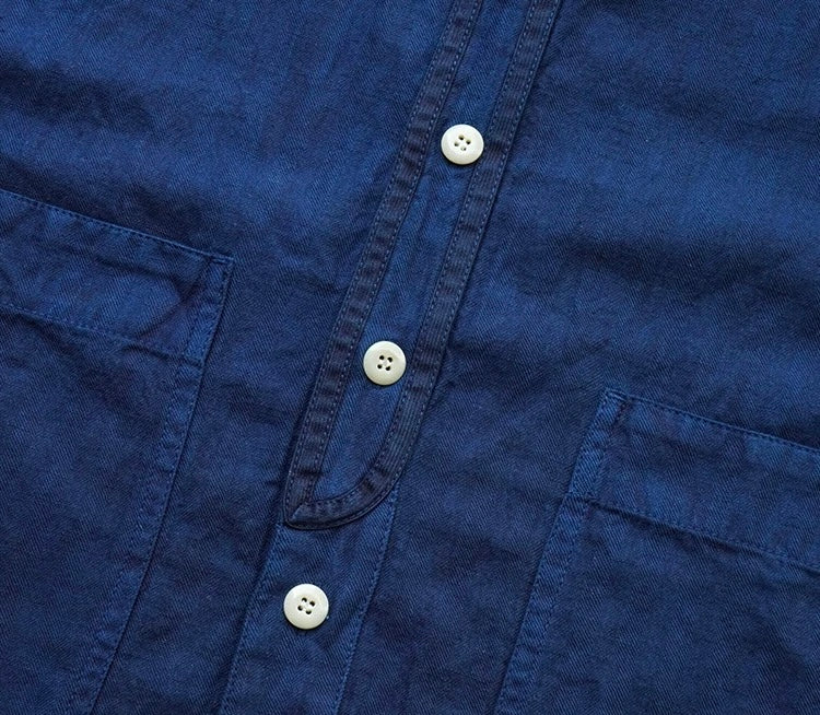 Indigo Dye Short Sleeves Baseball Shirt