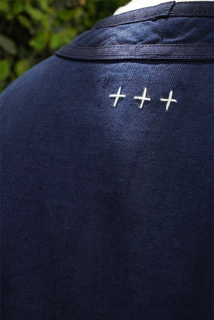 Indigo Dye Short Sleeves Baseball Shirt