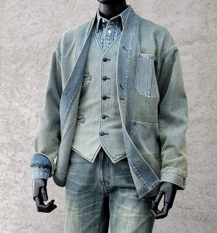 Indigo Dye Sashiko Noragi Jacket