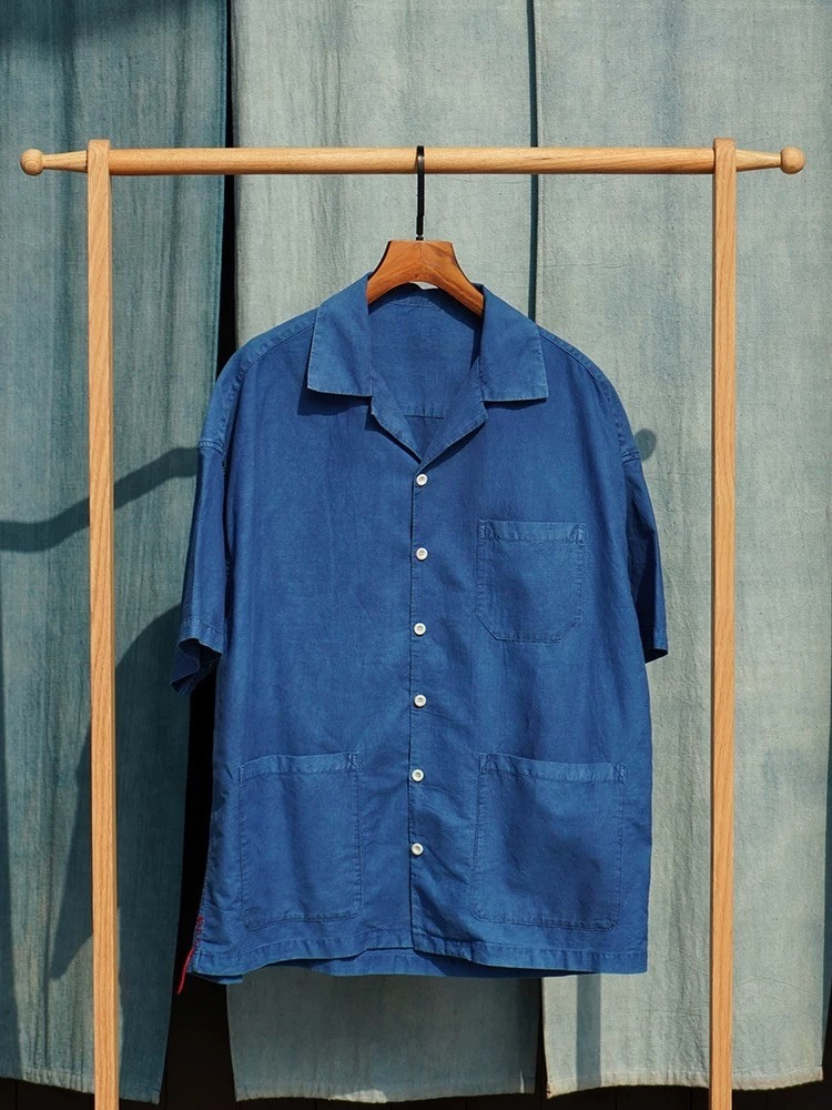 Indigo Dye Short Sleeves Aloha Shirt