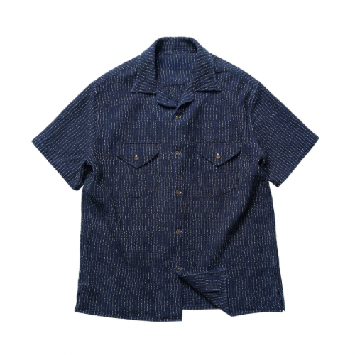 Indigo Dye Sashiko Americana Short-Sleeves Shirt
