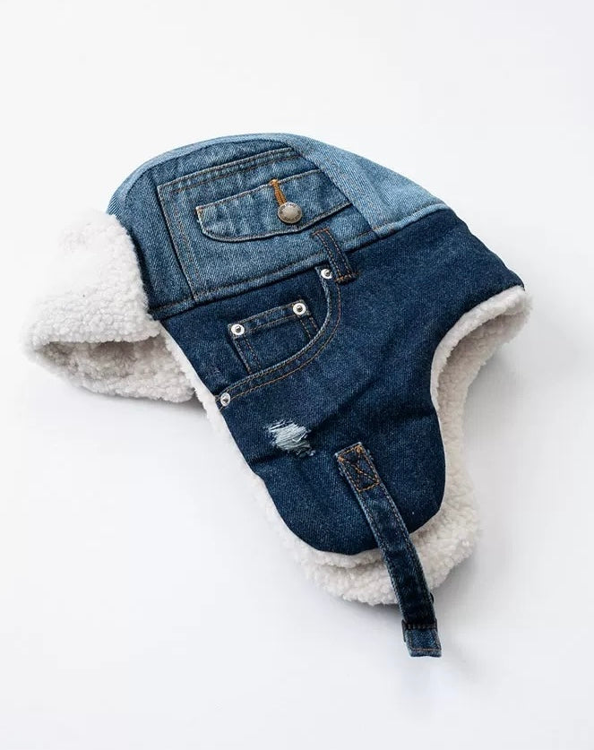 Denim Patchwork Trapper Cap