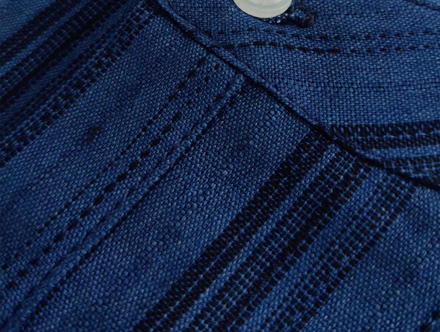 Indigo Discharge Dye Collarless Shirt