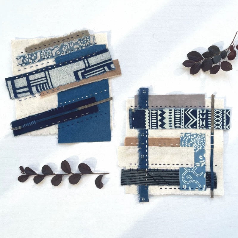 Indigo Dye Patchwork Fabric Scraps