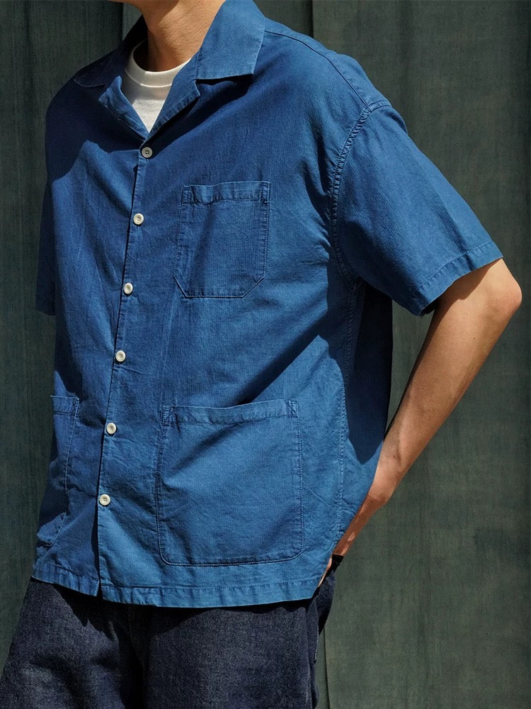 Indigo Dye Short Sleeves Aloha Shirt
