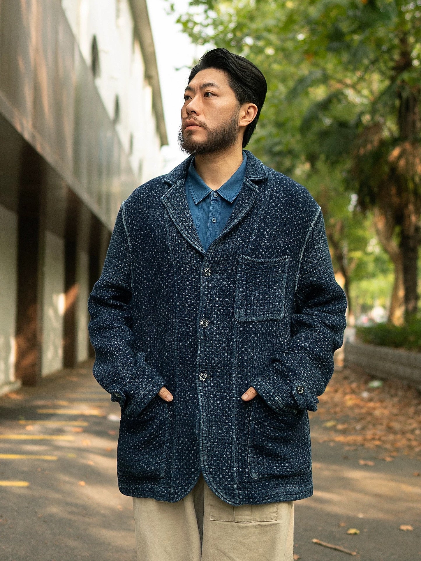 Indigo Dye Sashiko Retro Americano Jacket
